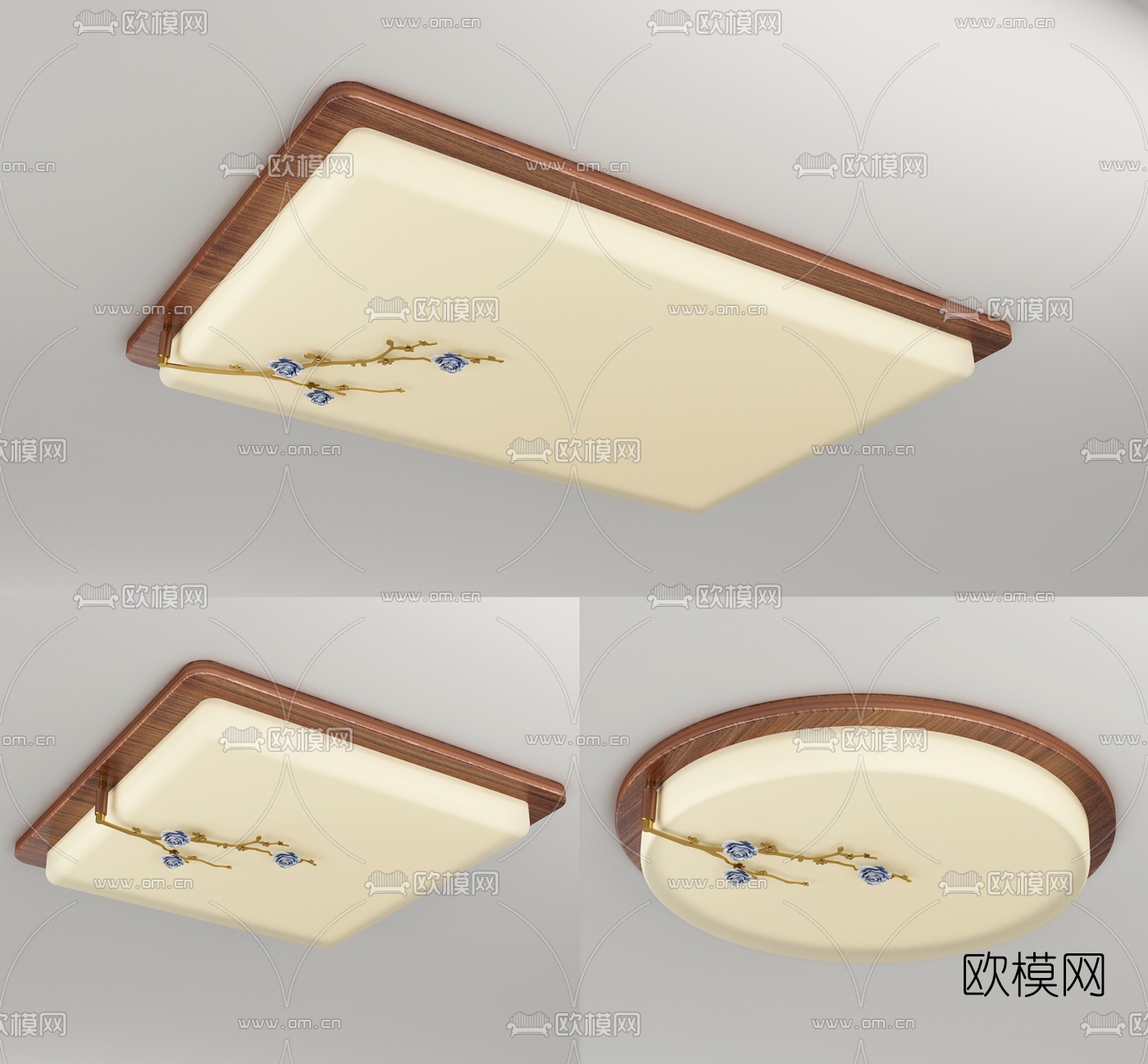 新中式花枝吸顶灯3d模型