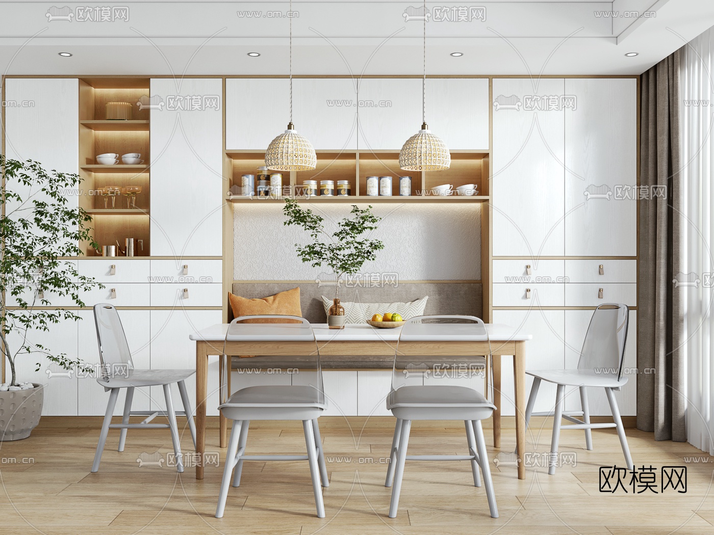 北欧条形餐桌椅3d模型下载