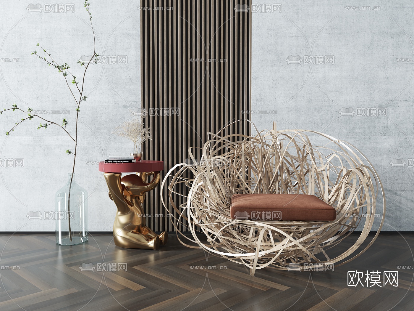 现代鸟巢户外休闲椅3d模型下载