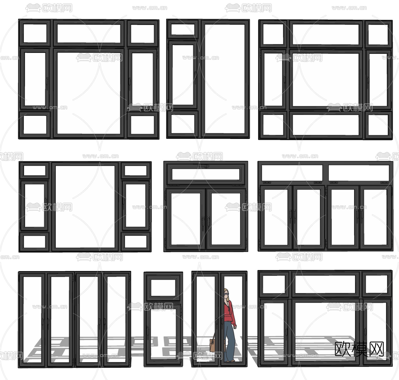 现代玻璃门窗户su模型