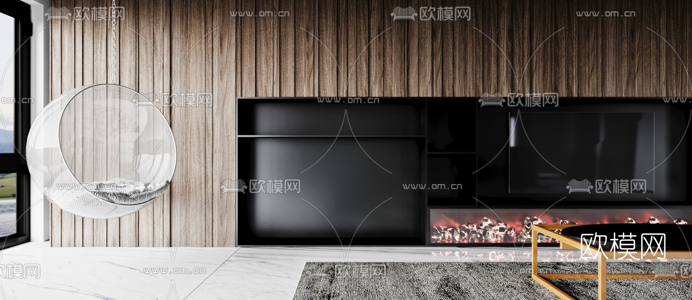 现代黑白灰客厅餐厅3d模型