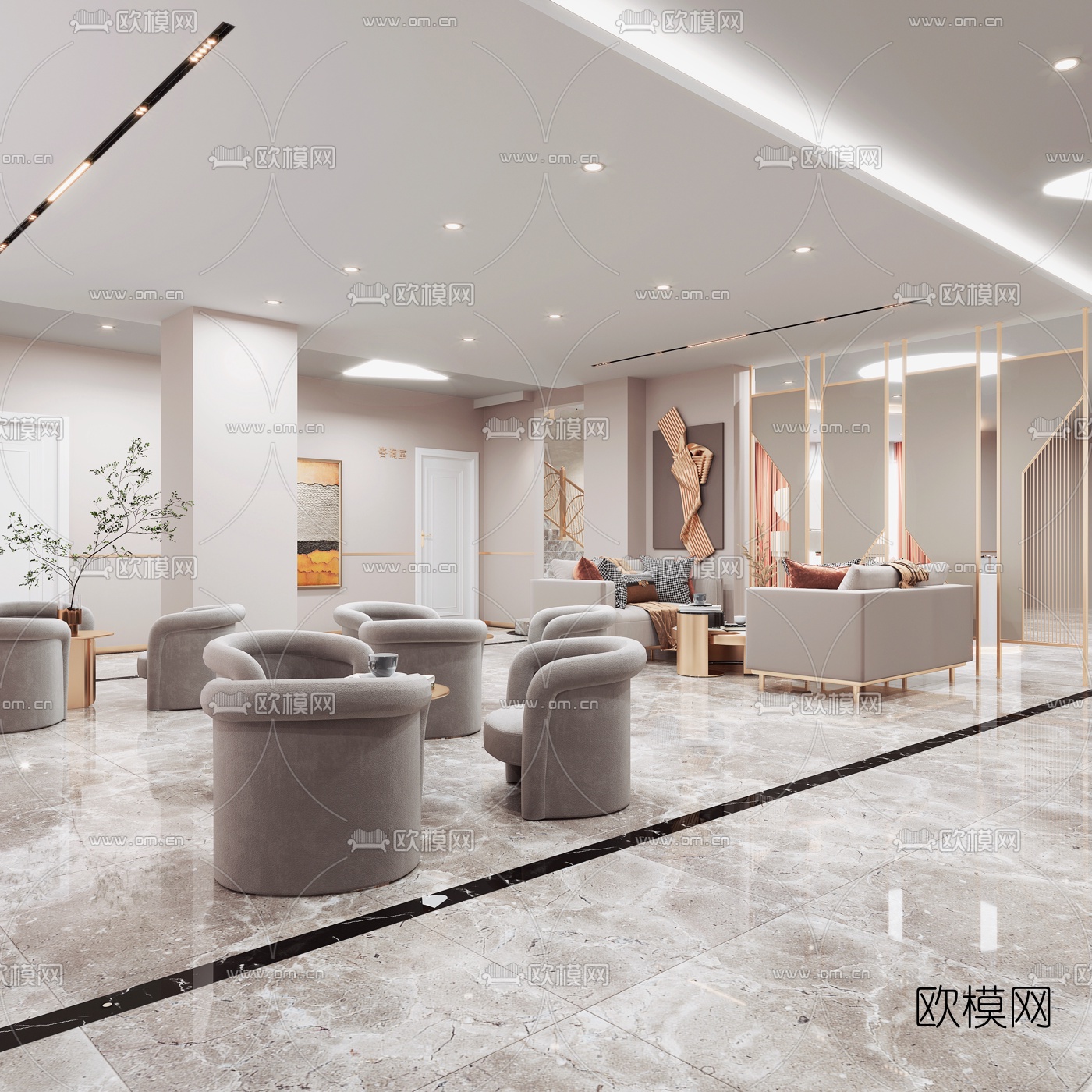 现代美容院休息区3d模型