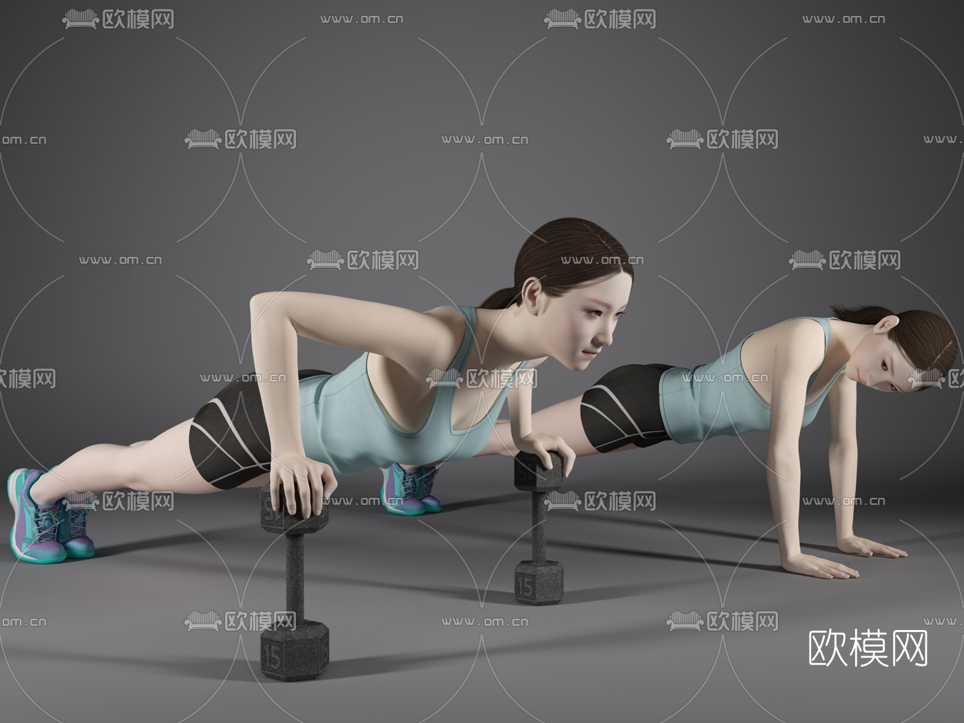 现代运动健身女性人物3d模型下载