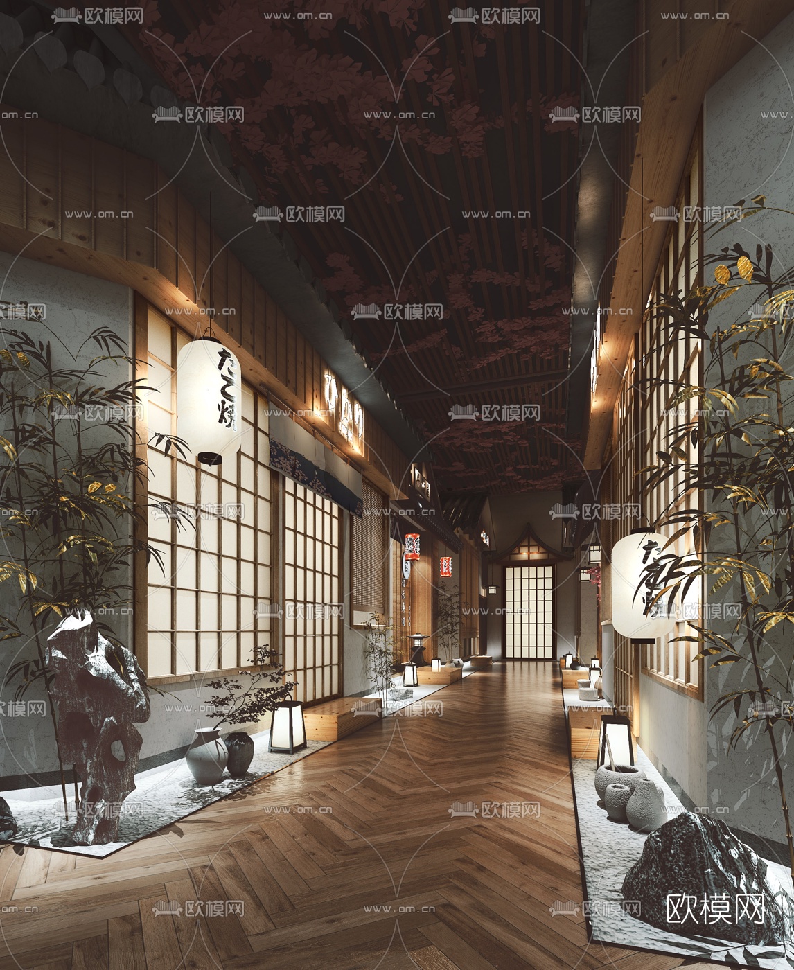 日式料理店过道3d模型下载