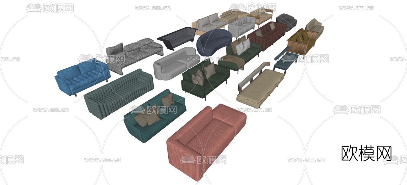 现代布艺多人沙发su模型下载（渲染图2）