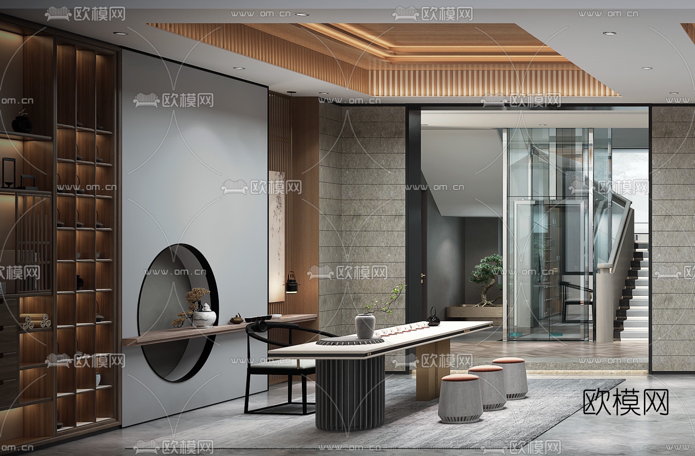 新中式会所大堂3d模型