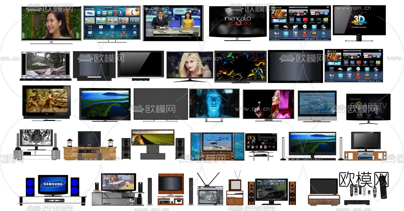 现代电视机显示屏su模型下载