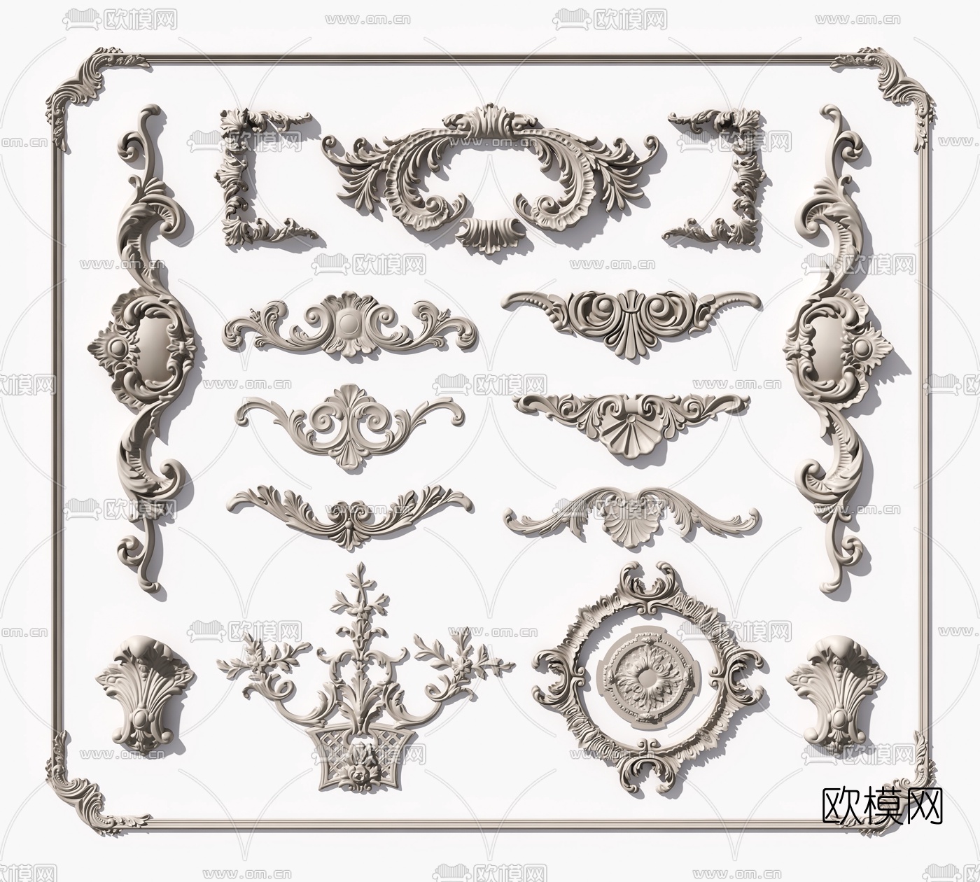 欧式雕花石膏线条su模型下载（渲染图1）