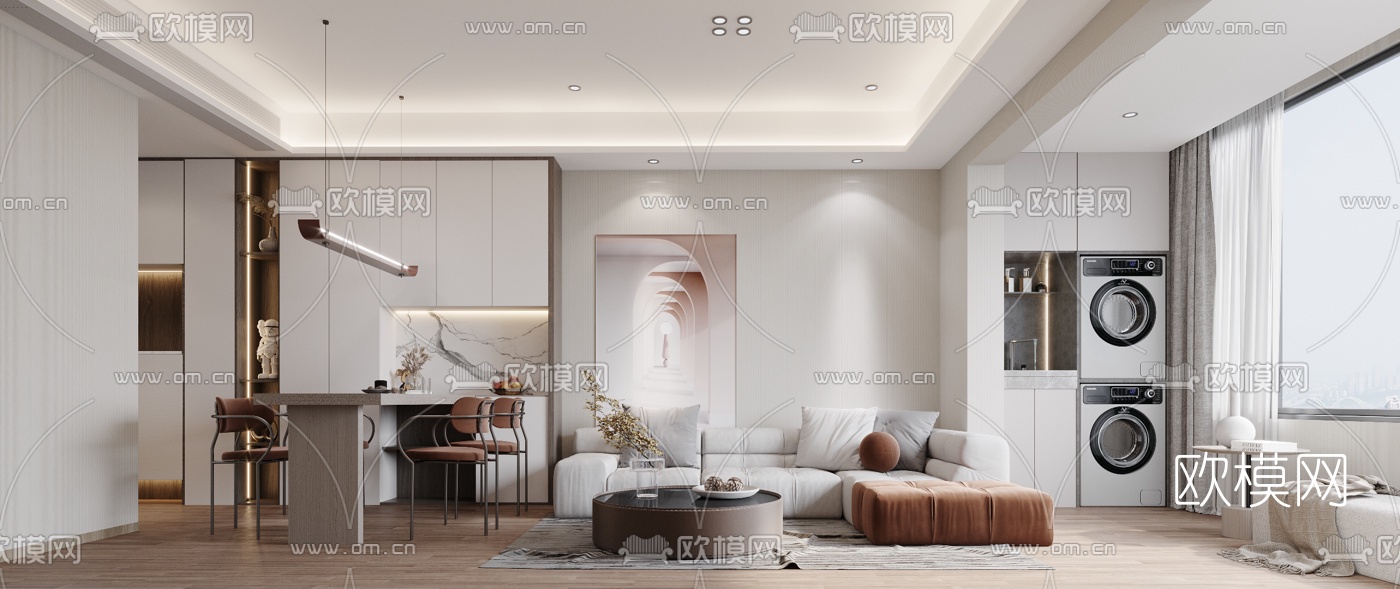 现代客厅餐厅3d模型