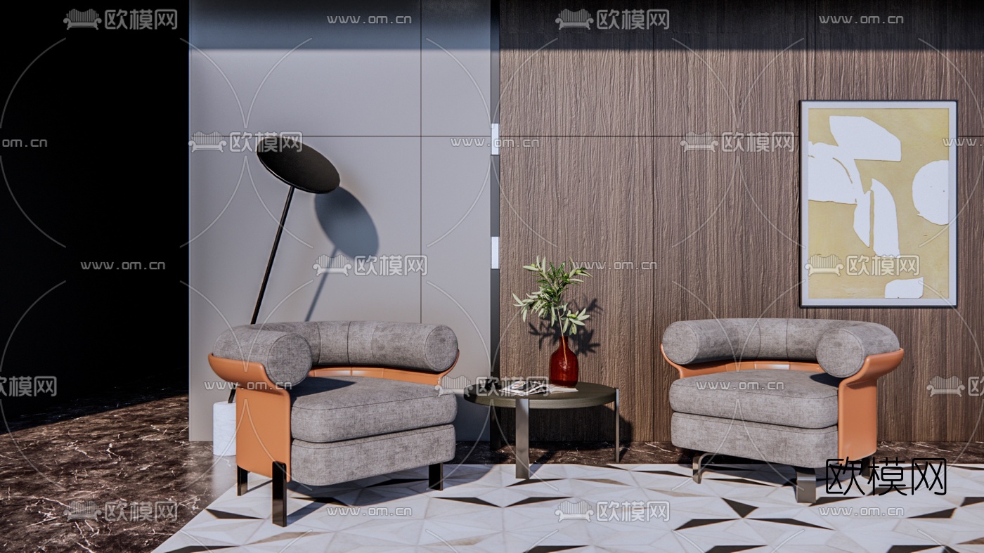 现代布艺休闲沙发su模型下载（渲染图1）