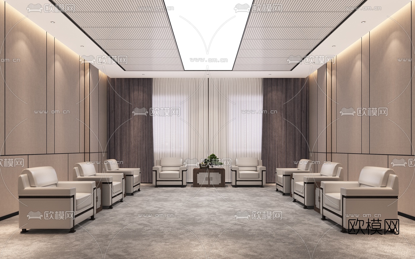 新中式酒店会客室3d模型下载（渲染图1）