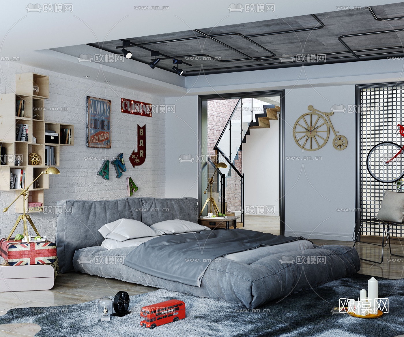 工业风青年卧室3d模型下载