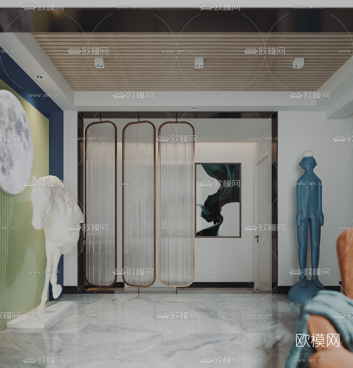 现代轻奢别墅大堂餐厅3d模型下载（渲染图4）