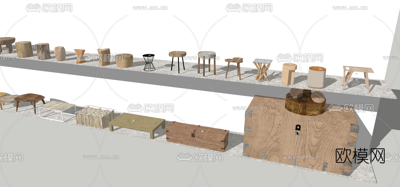 新中式民宿茶几边几su模型下载（渲染图2）
