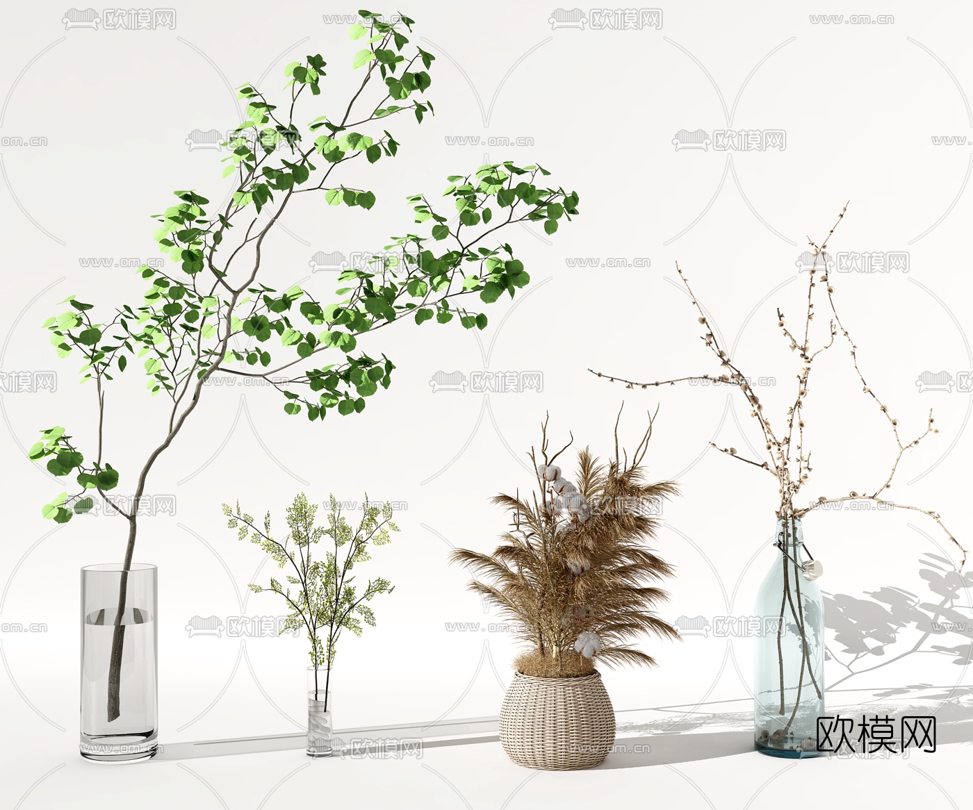 现代玻璃花瓶绿植3d模型