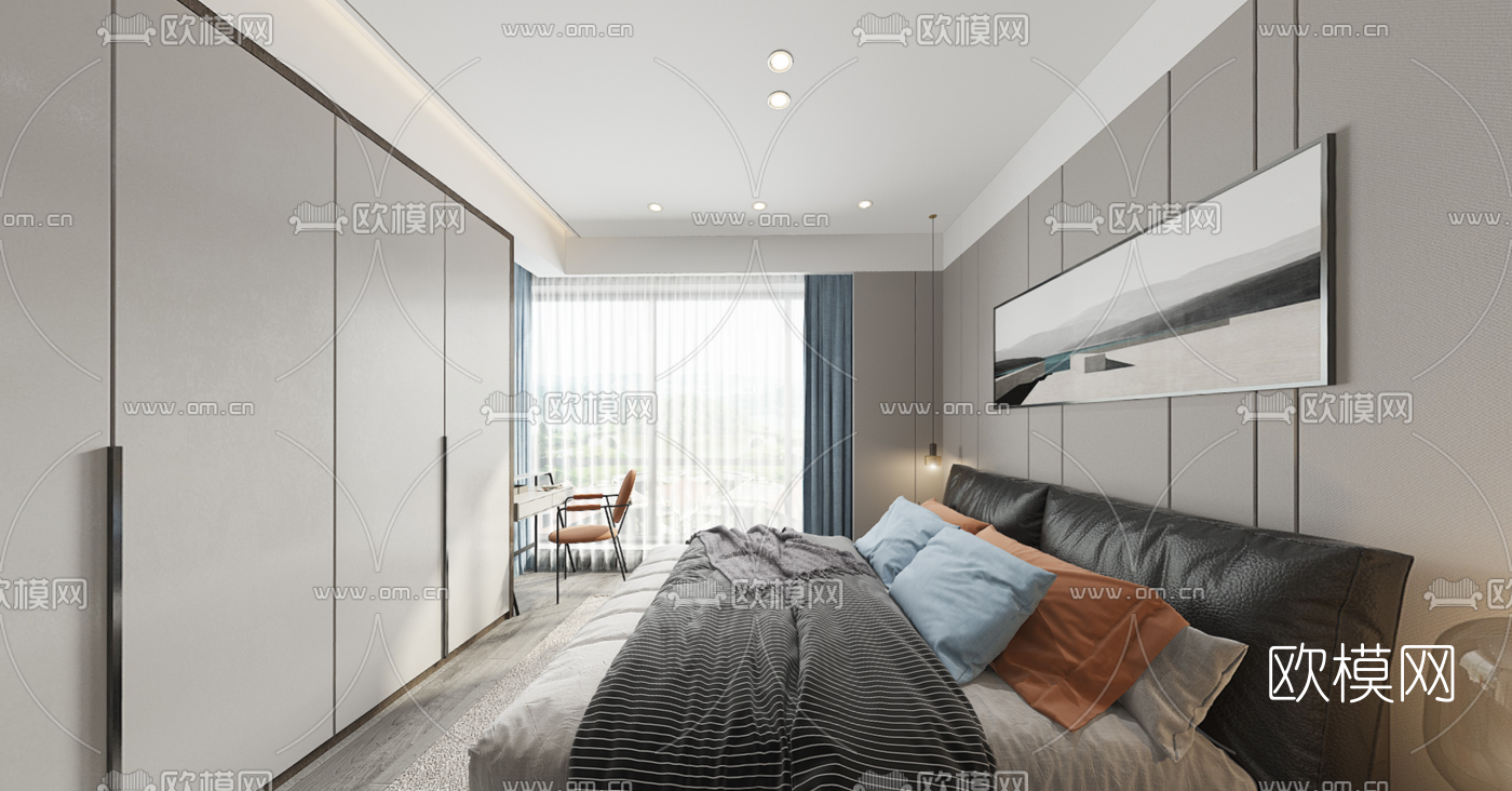 现代卧室主人房vr全景3d模型