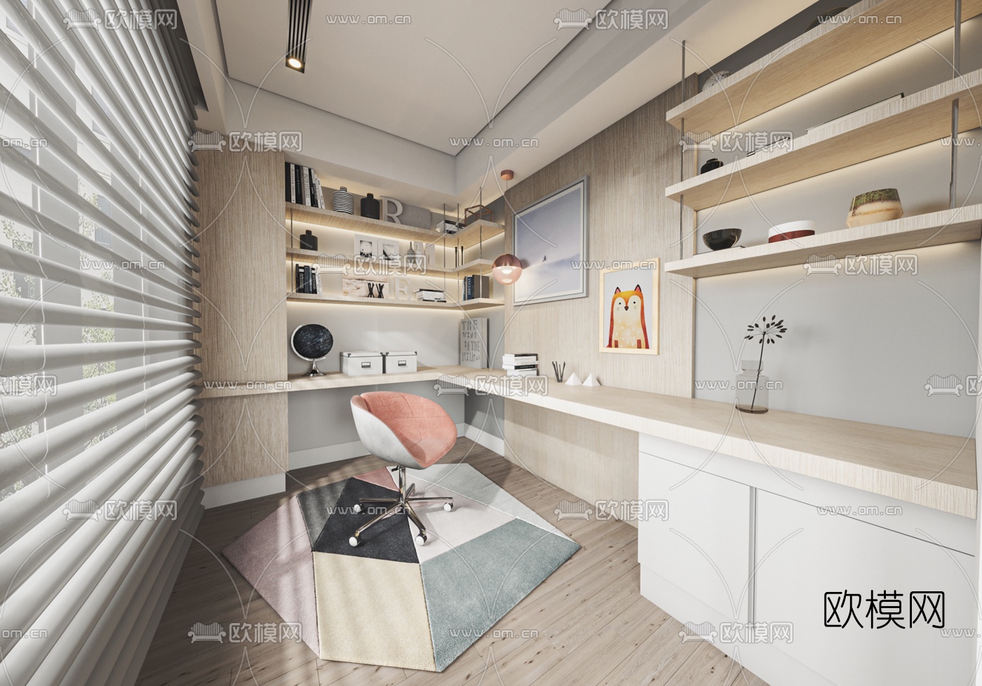 北欧卧室书房3d模型下载（渲染图5）