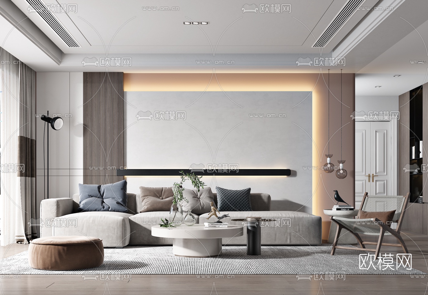 现代布艺转角沙发组合3d模型