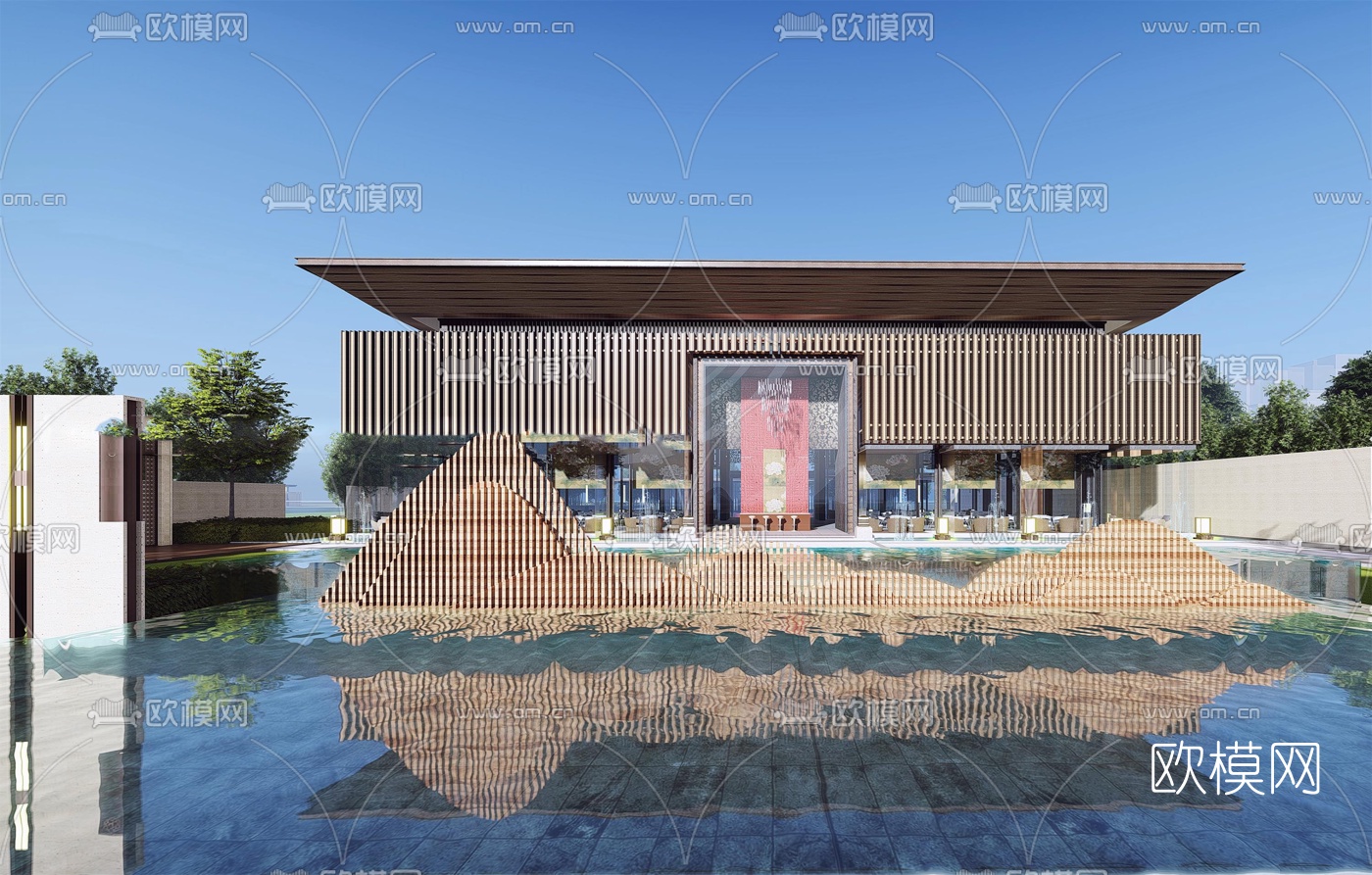 现代售楼处建筑外观su模型下载（渲染图2）