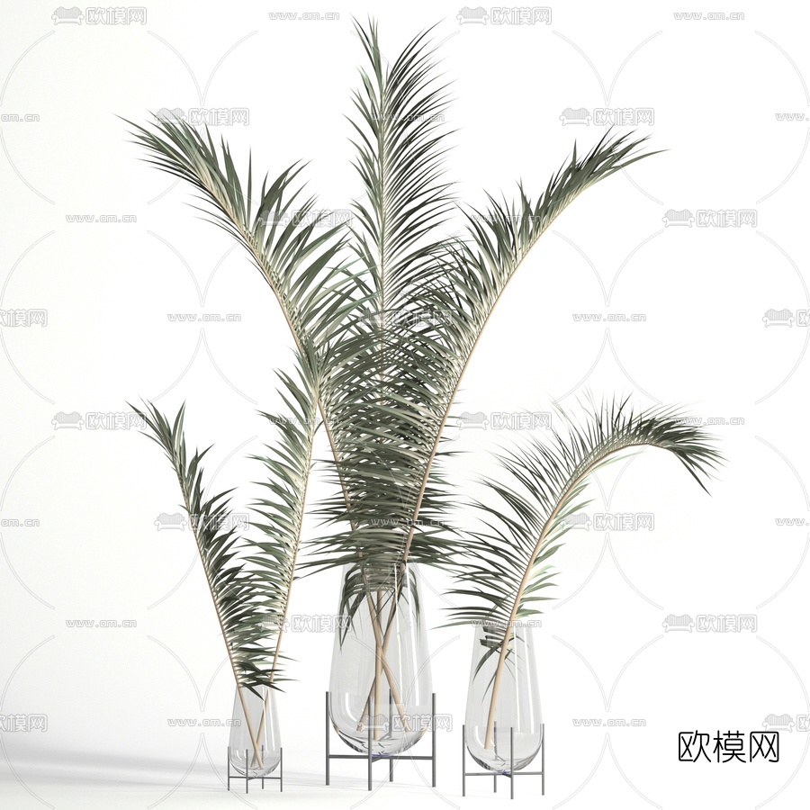 现代绿植插花花瓶免费3d模型下载