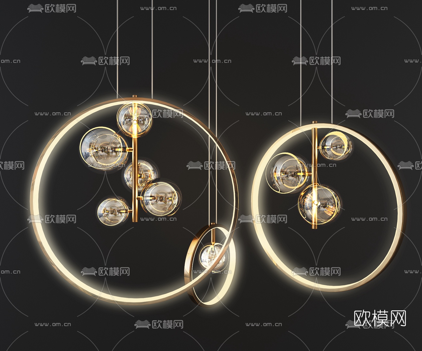 现代轻奢圆环吊灯3d模型下载