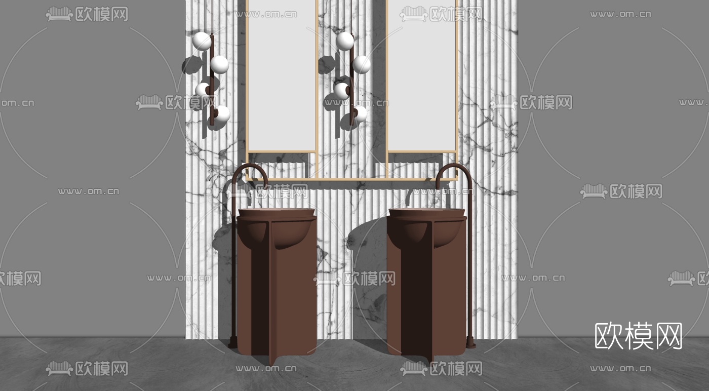 现代轻奢洗手台su模型下载（渲染图2）