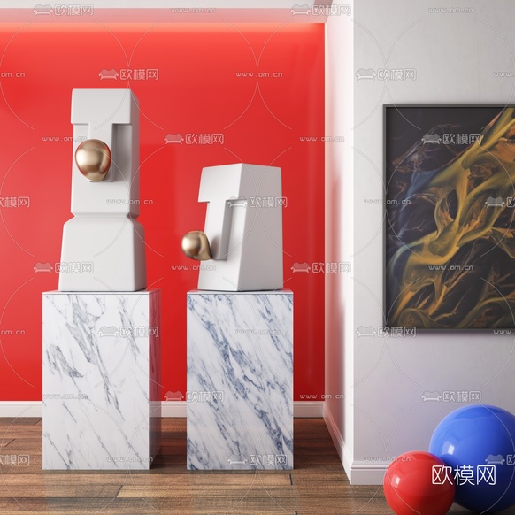 现代人面像抽象雕像3d模型下载(渲染图1)
