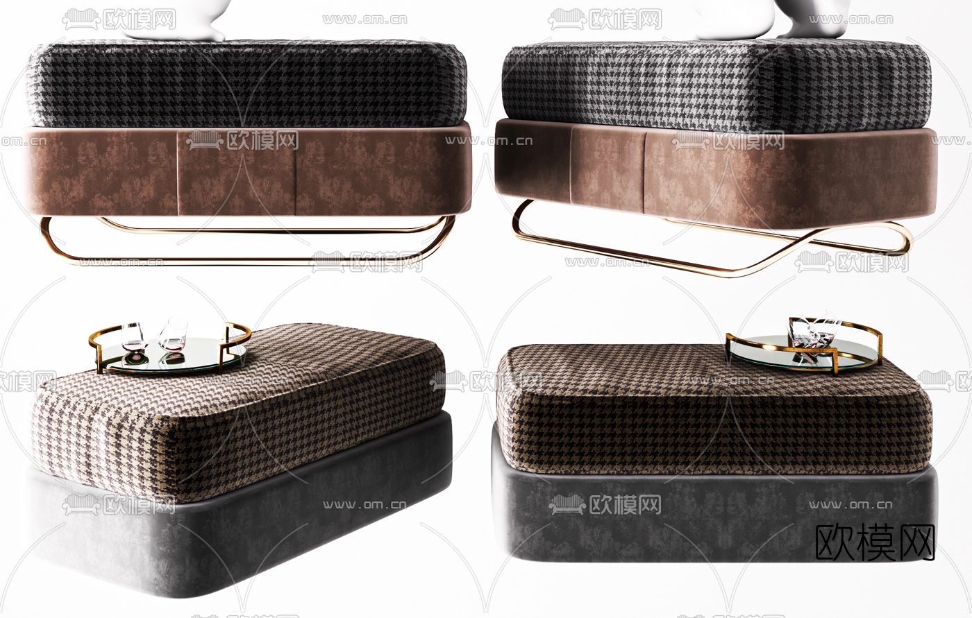 现代布艺床尾凳3d模型下载（渲染图1）