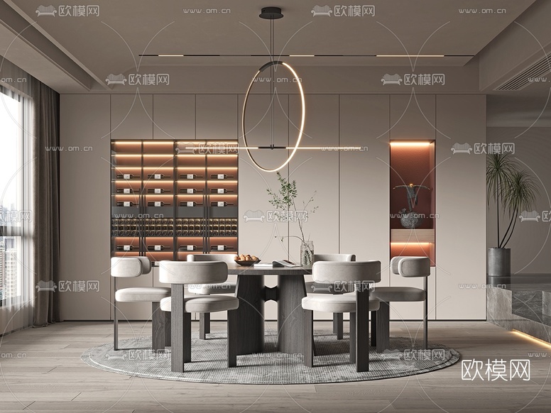 现代侘寂餐厅3d模型下载