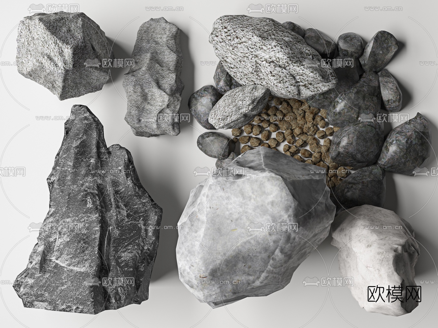 现代景观假山石头3d模型下载