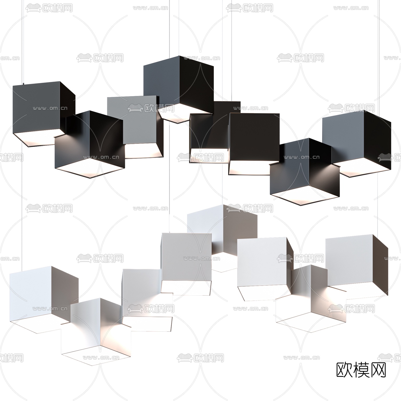 现代烤漆盒子吊灯3d模型下载