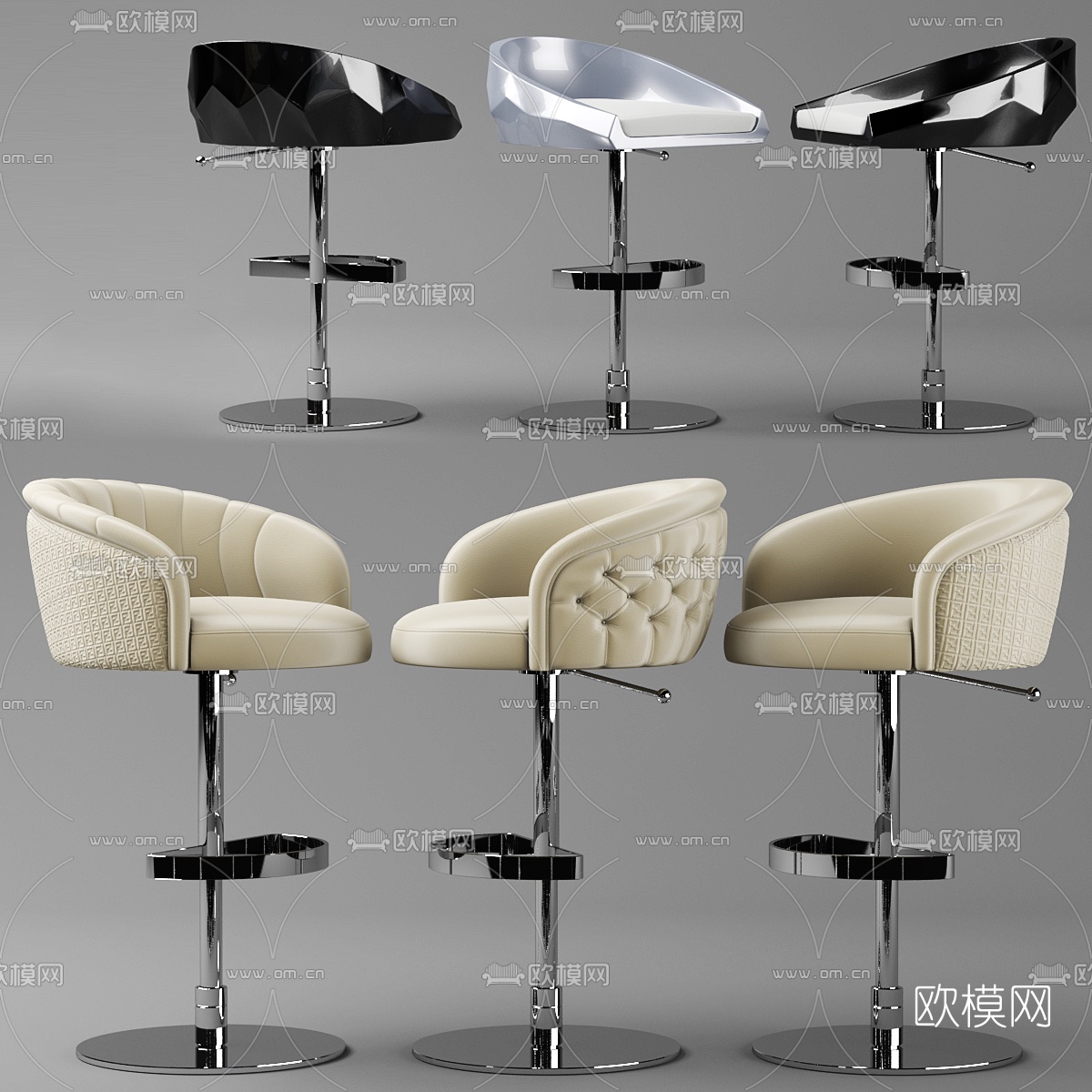 现代高脚吧台椅3d模型下载（渲染图1）
