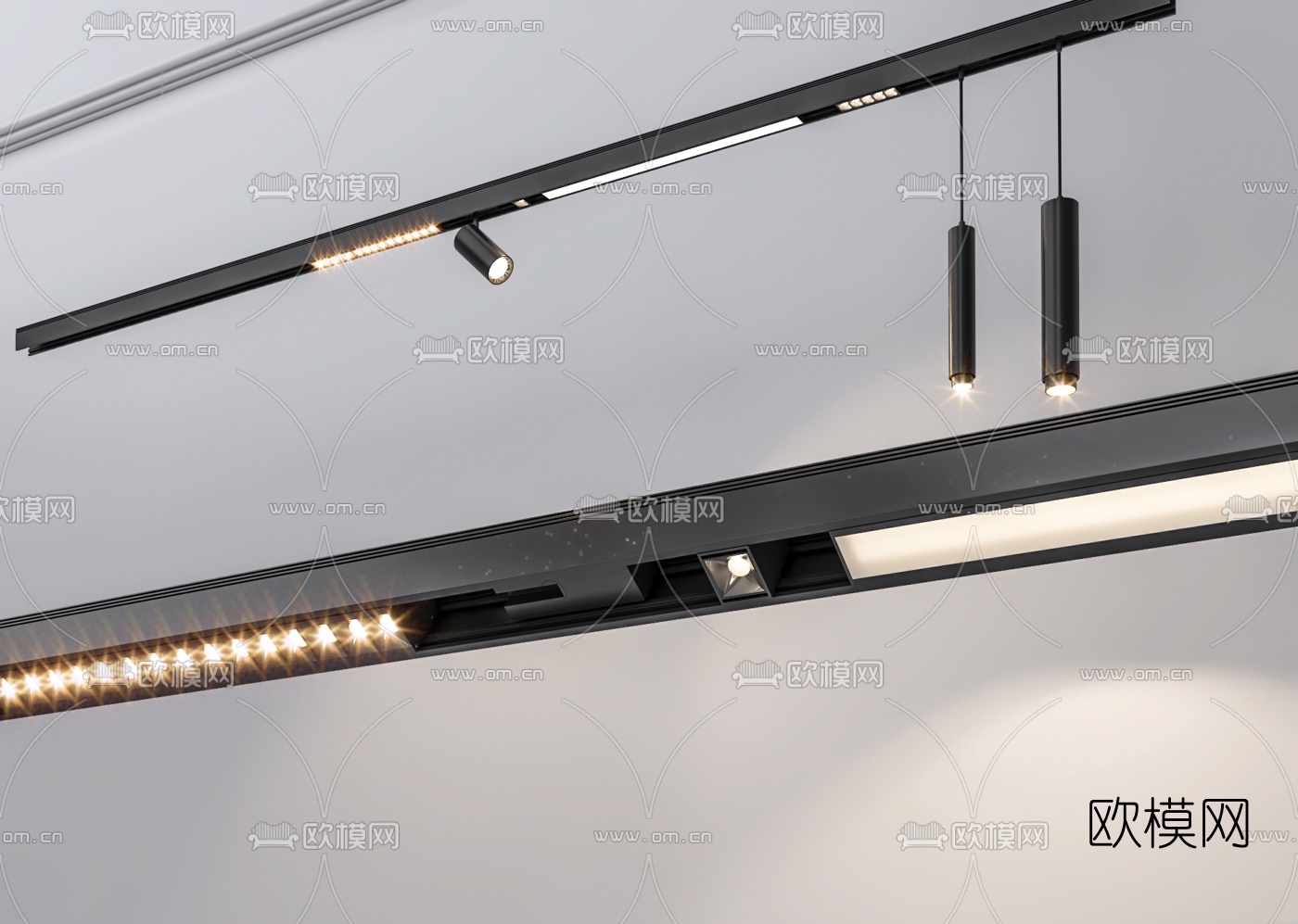 现代筒灯导轨射灯3d模型