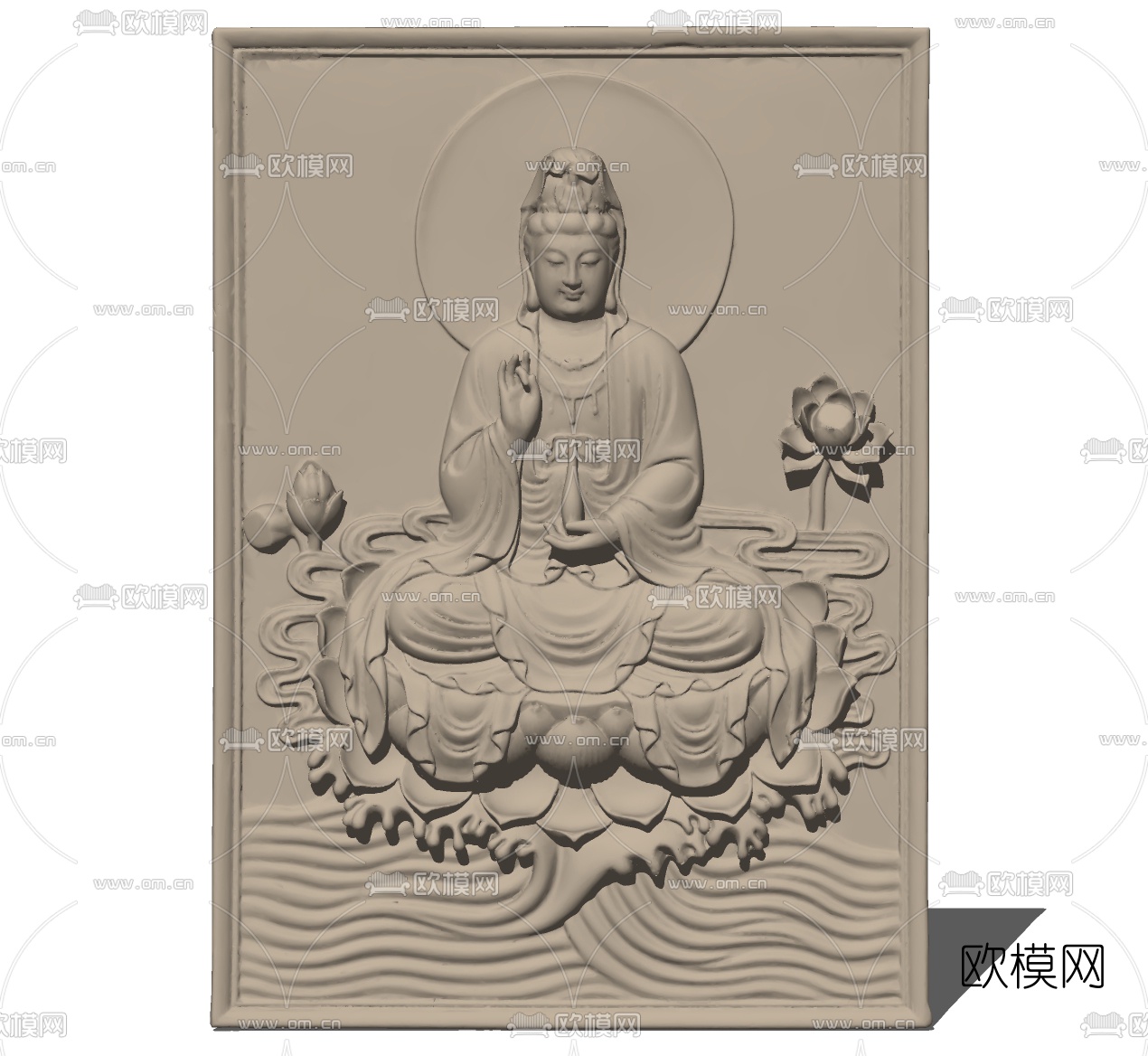 中式观音打坐浮雕佛像雕塑su模型下载