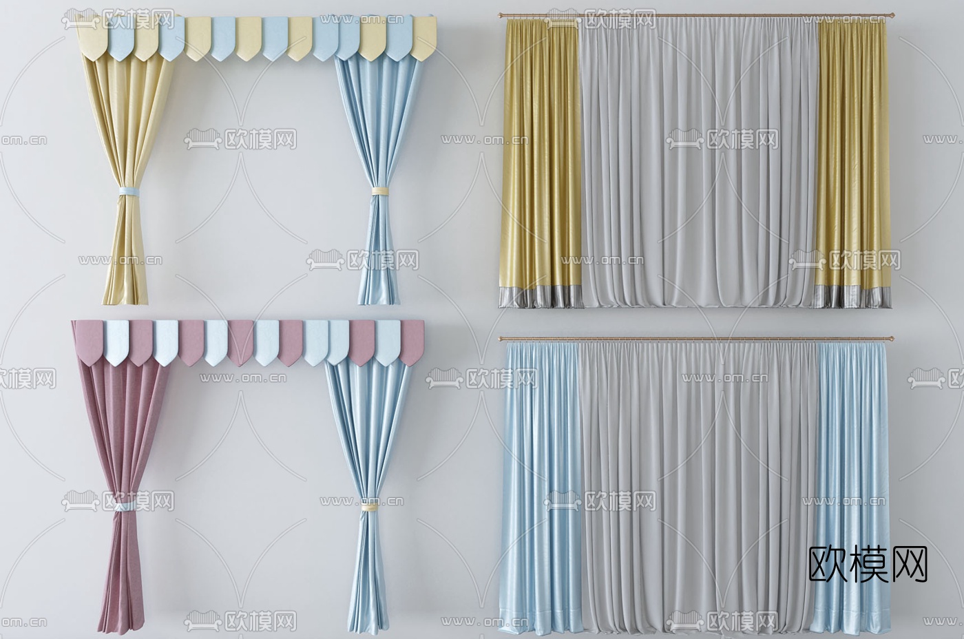 北欧布艺窗帘3d模型下载