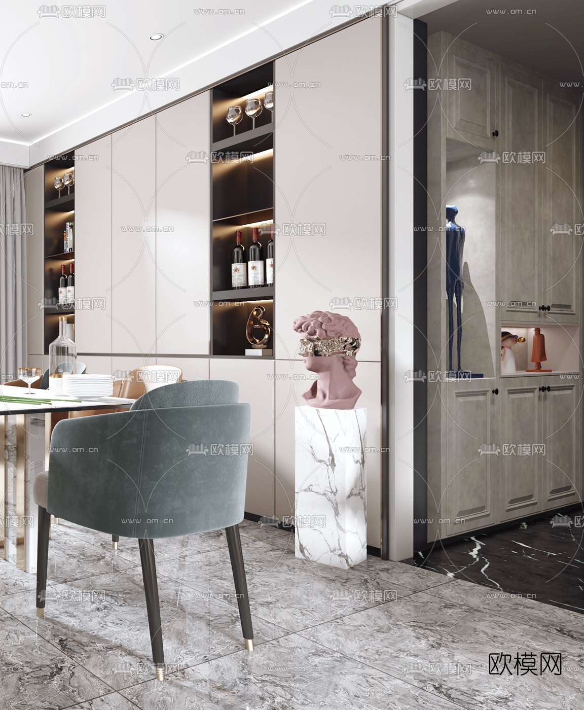 现代客厅餐厅3d模型下载（渲染图4）