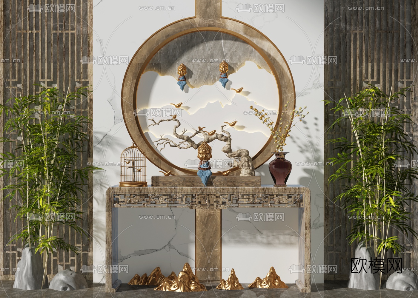 中式实木端景条案3d模型下载