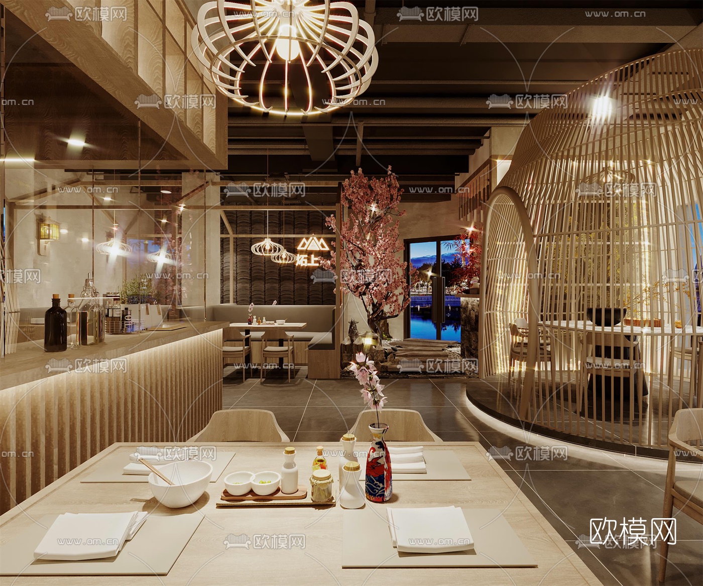 日式料理烤肉店3d模型下载（渲染图2）