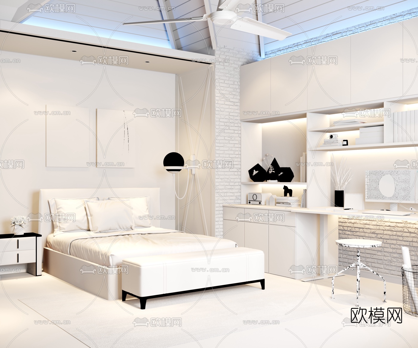 工业风卧室主人房3d模型下载（渲染图2）