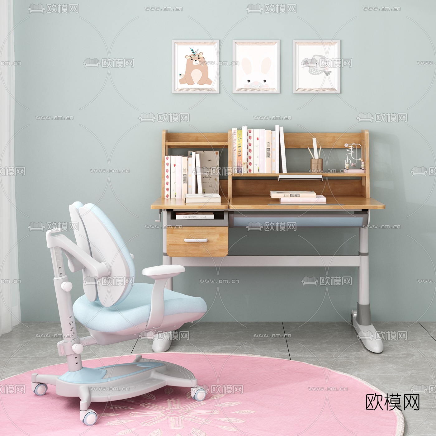 北欧儿童书桌椅3d模型