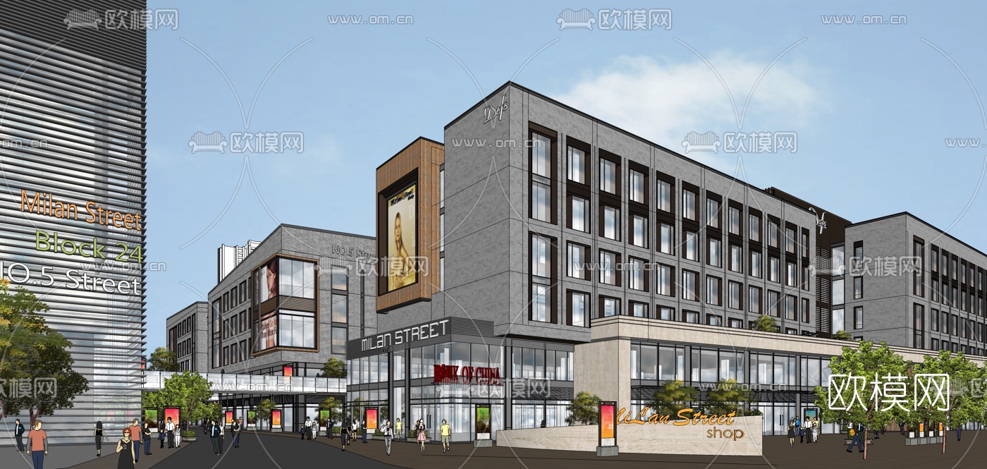 现代商业街su模型下载（渲染图6）