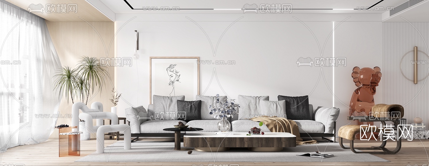 现代布艺沙发组合3d模型