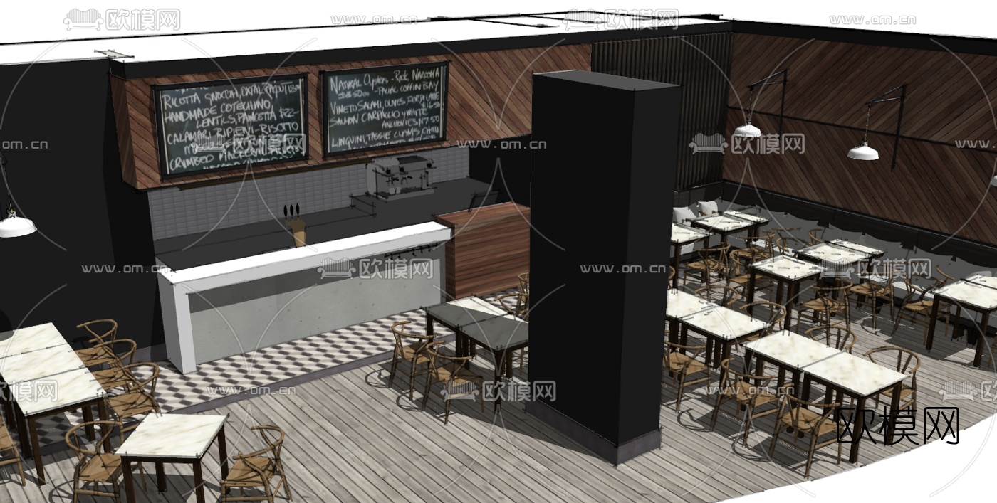 工业风咖啡店su模型下载（渲染图2）