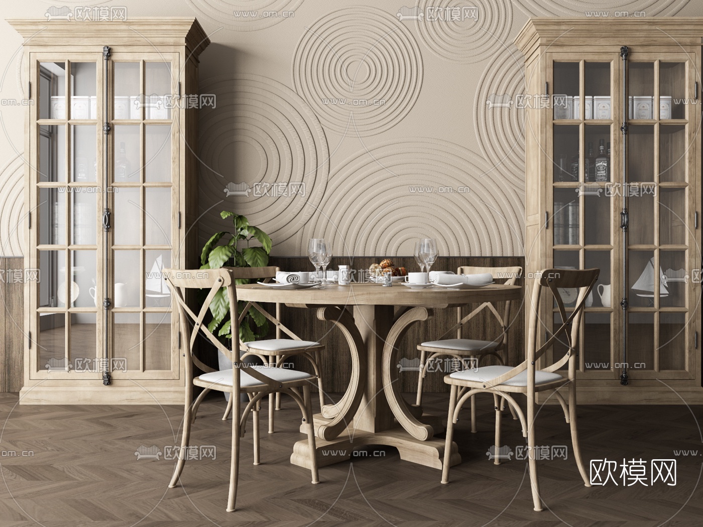 自然风餐桌椅3d模型下载