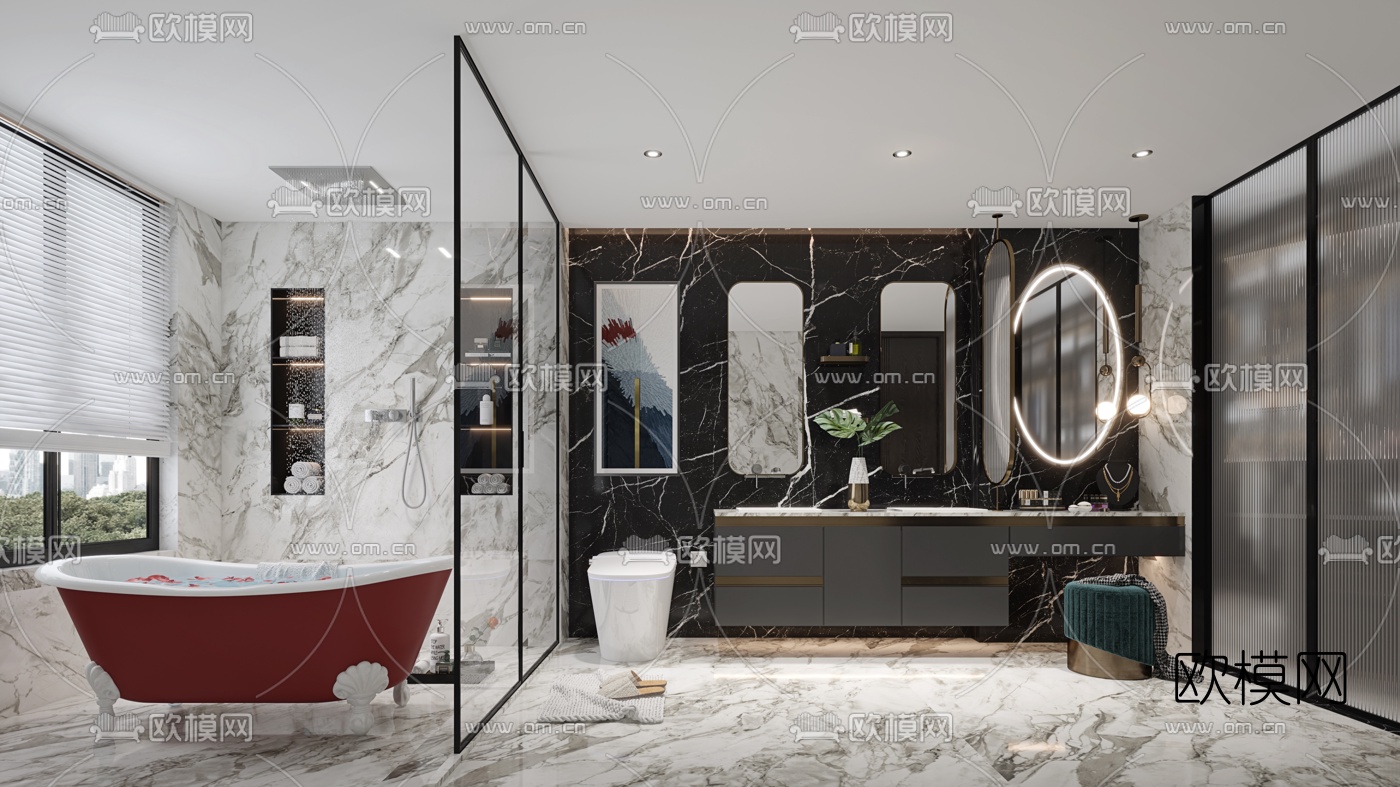 现代轻奢卫生间浴室3d模型下载