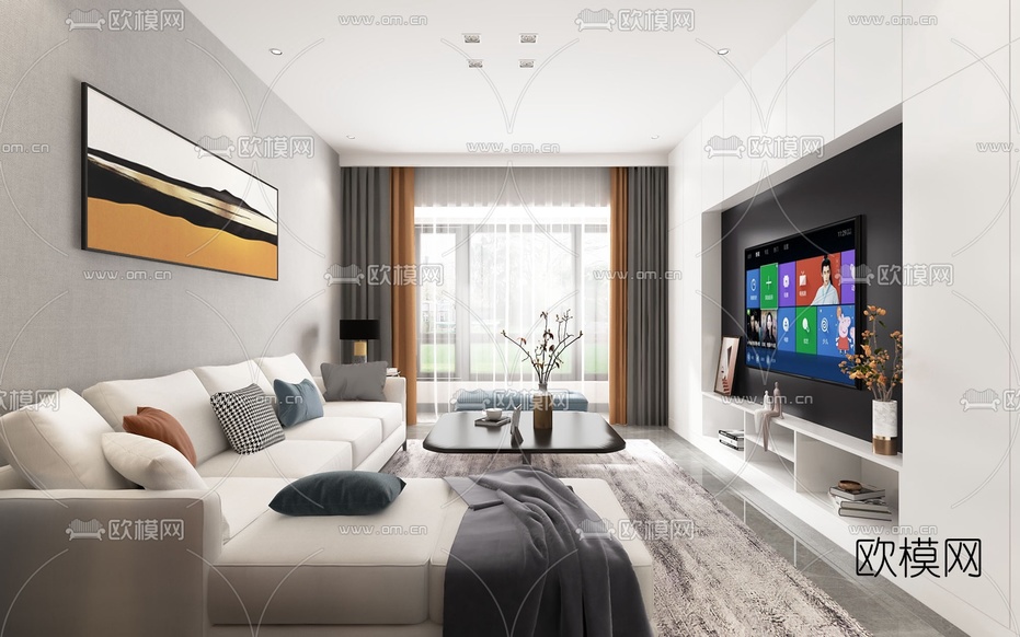 现代客餐厅免费3d模型下载(渲染图1)