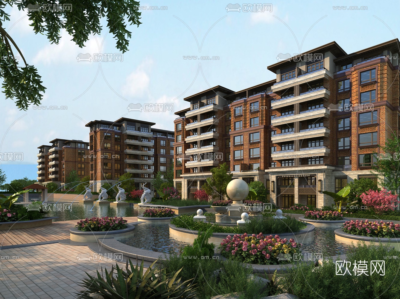现代小区景观园林3d模型下载