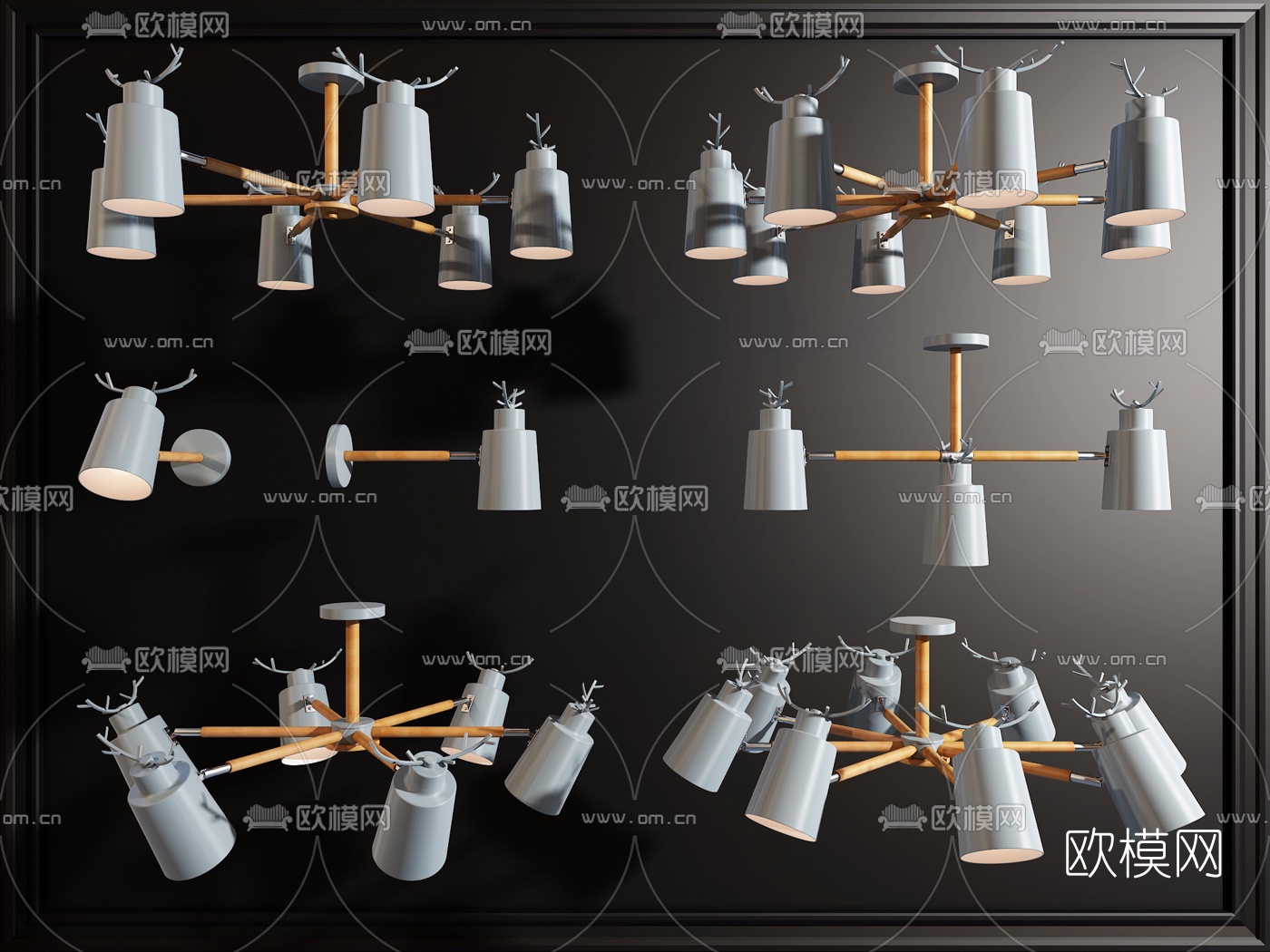 北欧金属鹿角多头吊灯3d模型下载