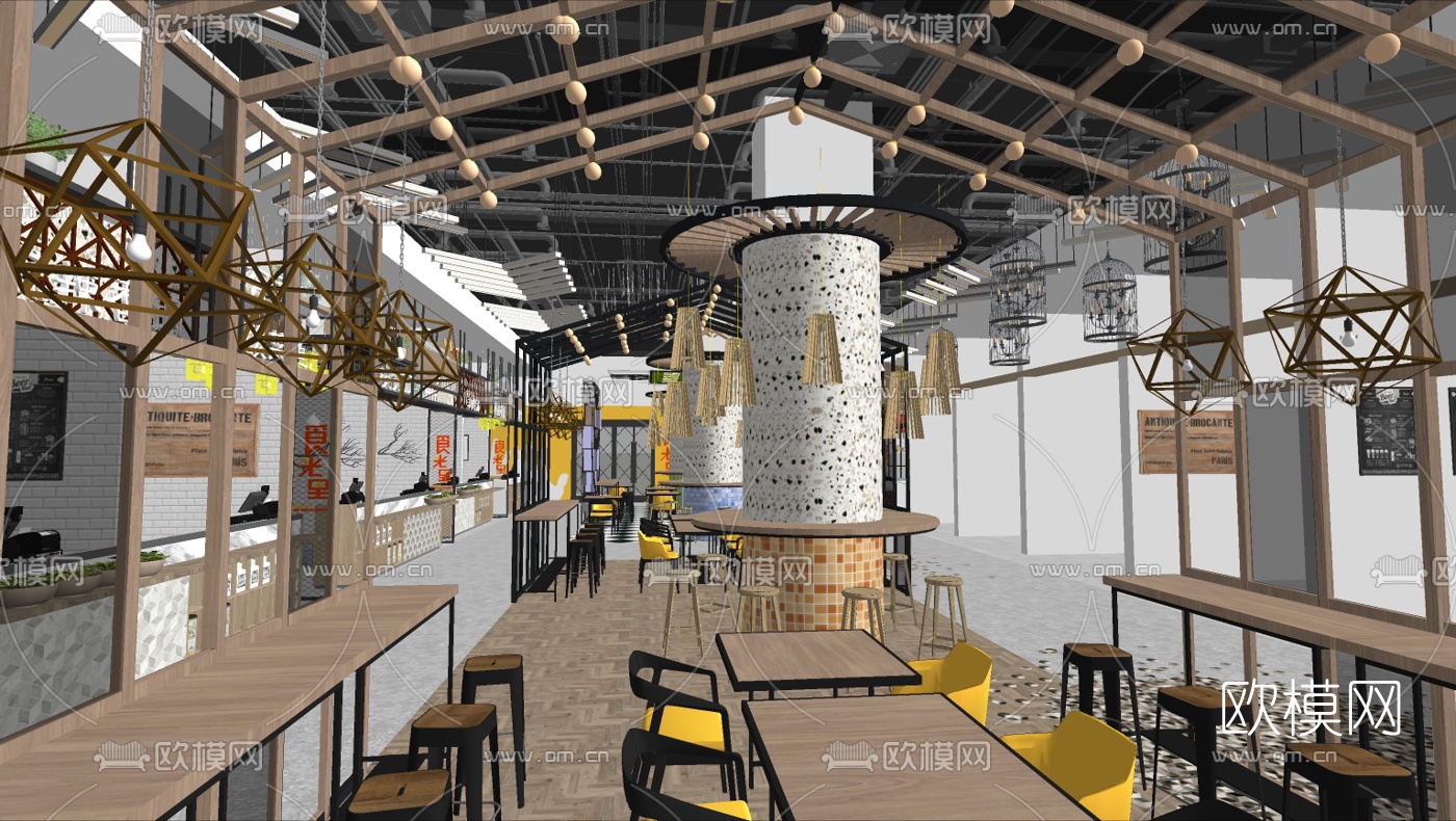 现代美食街快餐店su模型下载（渲染图7）