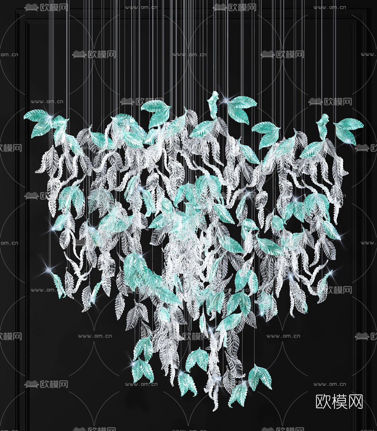 现代树叶水晶装饰吊灯3d模型